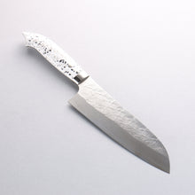  Takeshi Saji New Nomura Style SRS13 Hammered Santoku 180mm White Terrazzo Handle - Seisuke Knife