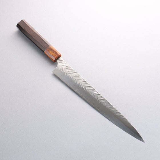 Yoshimi Kato SPG STRIX Hammered (V) Sujihiki 270mm Ebony (ferrule: Orange Resin) Handle - Seisuke Knife