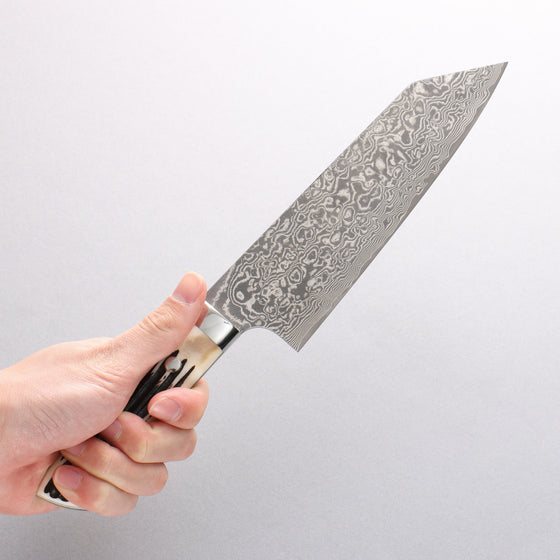 Takeshi Saji SG2 Black Damascus Bunka 180mm White Deer Horn Handle - Seisuke Knife