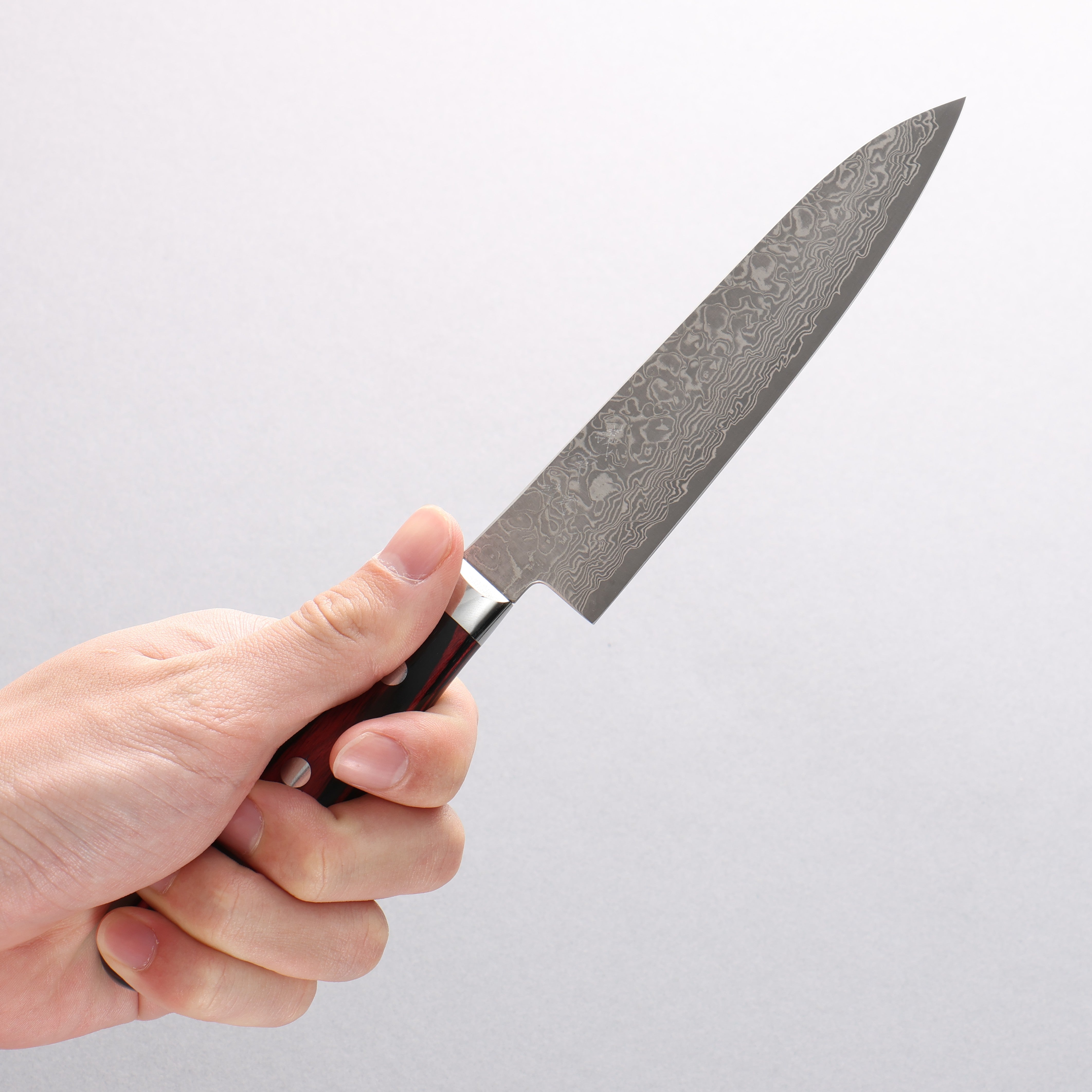Yoshimi Kato VG10 Damascus Petty-Utility 120mm Red Pakka wood Handle - Seisuke Knife