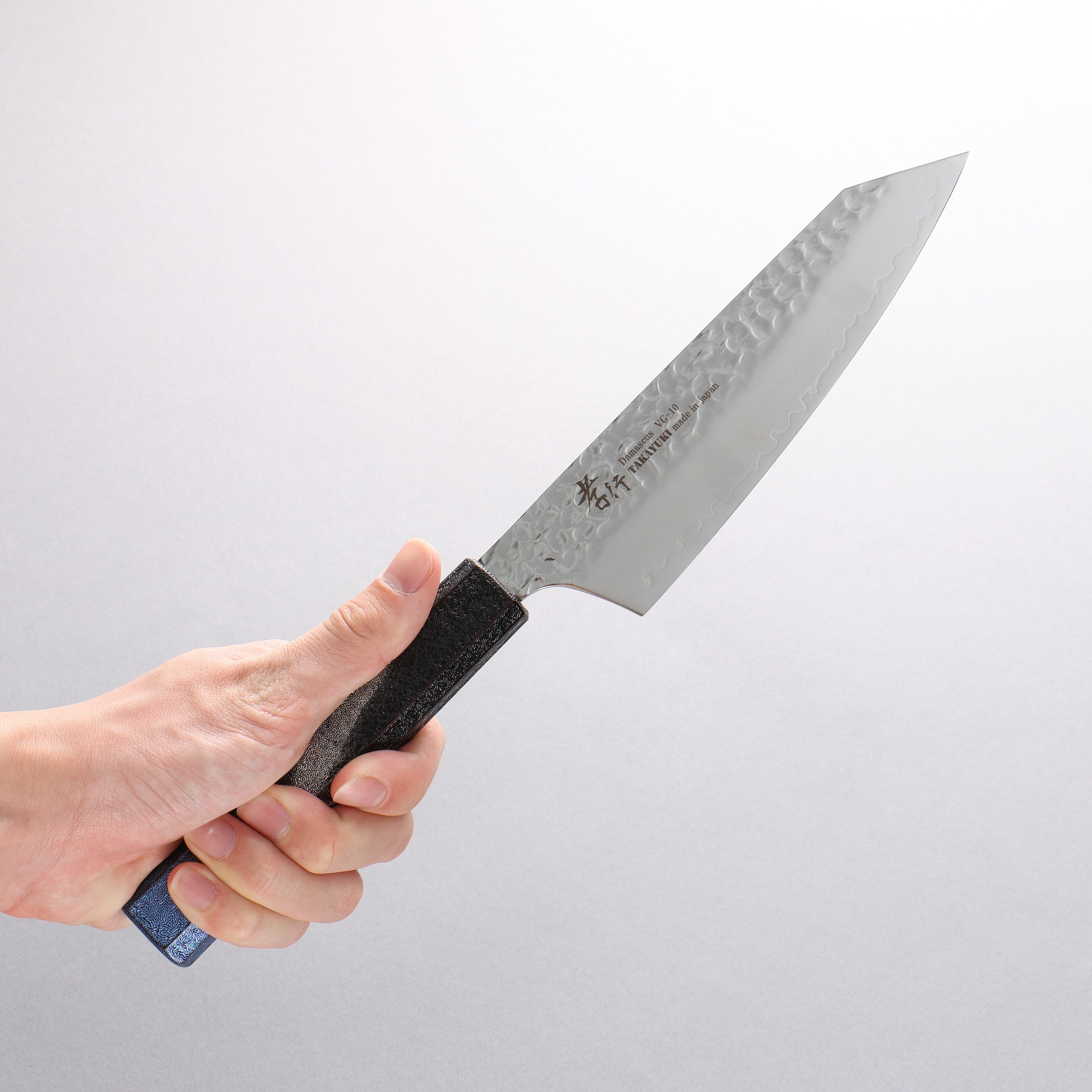 Sakai Takayuki Rinnou VG10 33 Layer Damascus Kengata Santoku160mm Blue Lacquered Handle - Seisuke Knife
