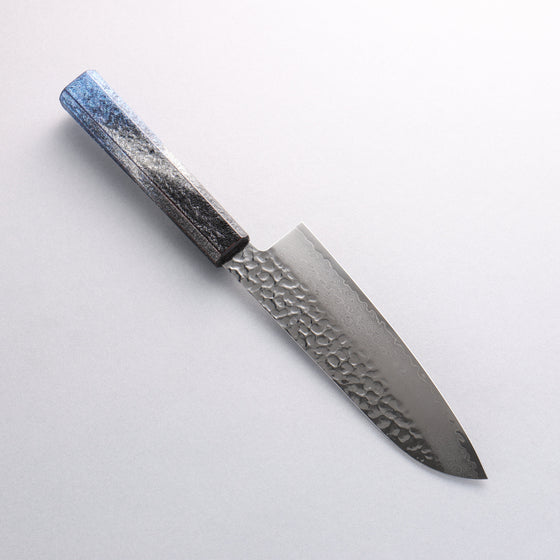 Sakai Takayuki Rinnou VG10 33 Layer Damascus Santoku170mm Blue Lacquered Handle - Seisuke Knife