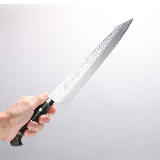 Yu Kurosaki Senko Ei SG2 Hammered Sujihiki 270mm Gray Stablilized Wood Handle - Seisuke Knife