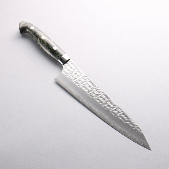 Yu Kurosaki Senko Ei SG2 Hammered Gyuto 210mm Gray Stablilized Wood Handle - Seisuke Knife