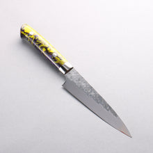  Takeshi Saji SPG STRIX Hammered Migaki Finished Petty-Utility 130mm Purple and Yellow Marble Acrylic Handle - Seisuke Knife