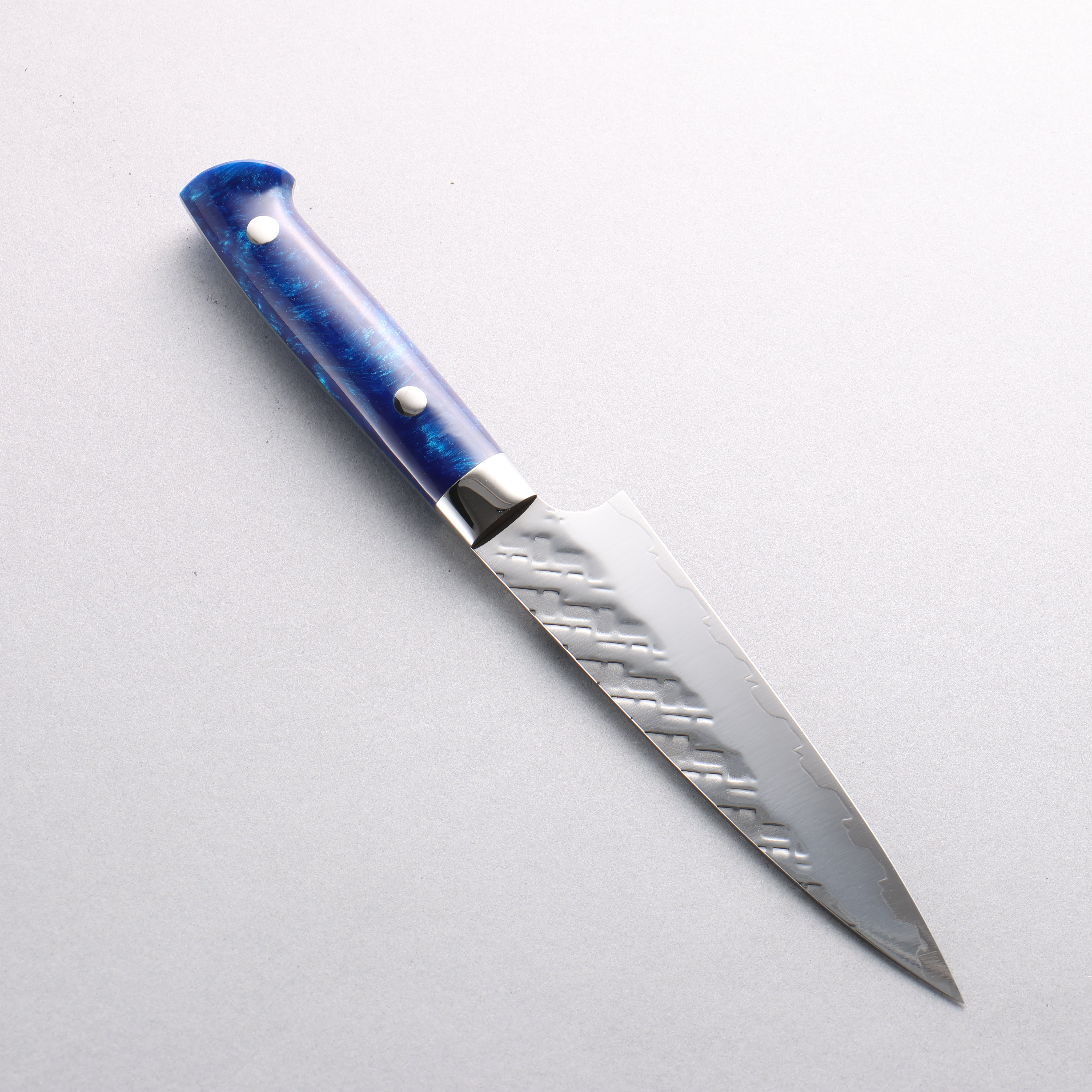 Takeshi Saji SPG STRIX Hammered Migaki Finished Petty-Utility 130mm Blue Acrylic Handle - Seisuke Knife