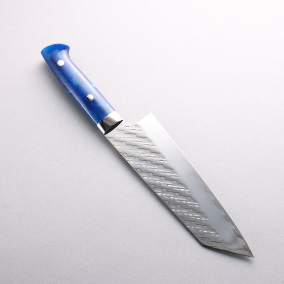 Takeshi Saji SPG STRIX Hammered Migaki Finished Bunka 180mm Blue Acrylic Handle - Seisuke Knife