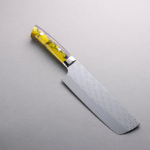  Takeshi Saji SPG STRIX Hammered Migaki Finished Nakiri 165mm Purple and Yellow Marble Acrylic Handle - Seisuke Knife