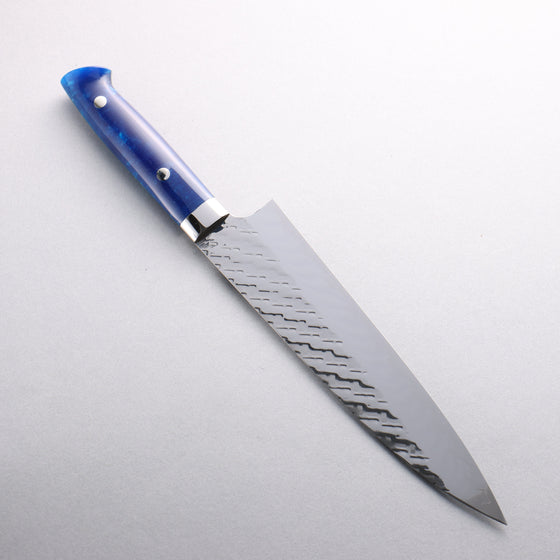 Takeshi Saji SPG STRIX Hammered Migaki Finished Gyuto 210mm Blue Acrylic Handle - Seisuke Knife