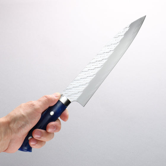 Takeshi Saji SPG STRIX Hammered Migaki Finished Gyuto 210mm Blue Acrylic Handle - Seisuke Knife