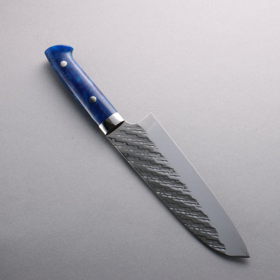 Takeshi Saji SPG STRIX Hammered Migaki Finished Santoku 180mm Blue Acrylic Handle - Seisuke Knife