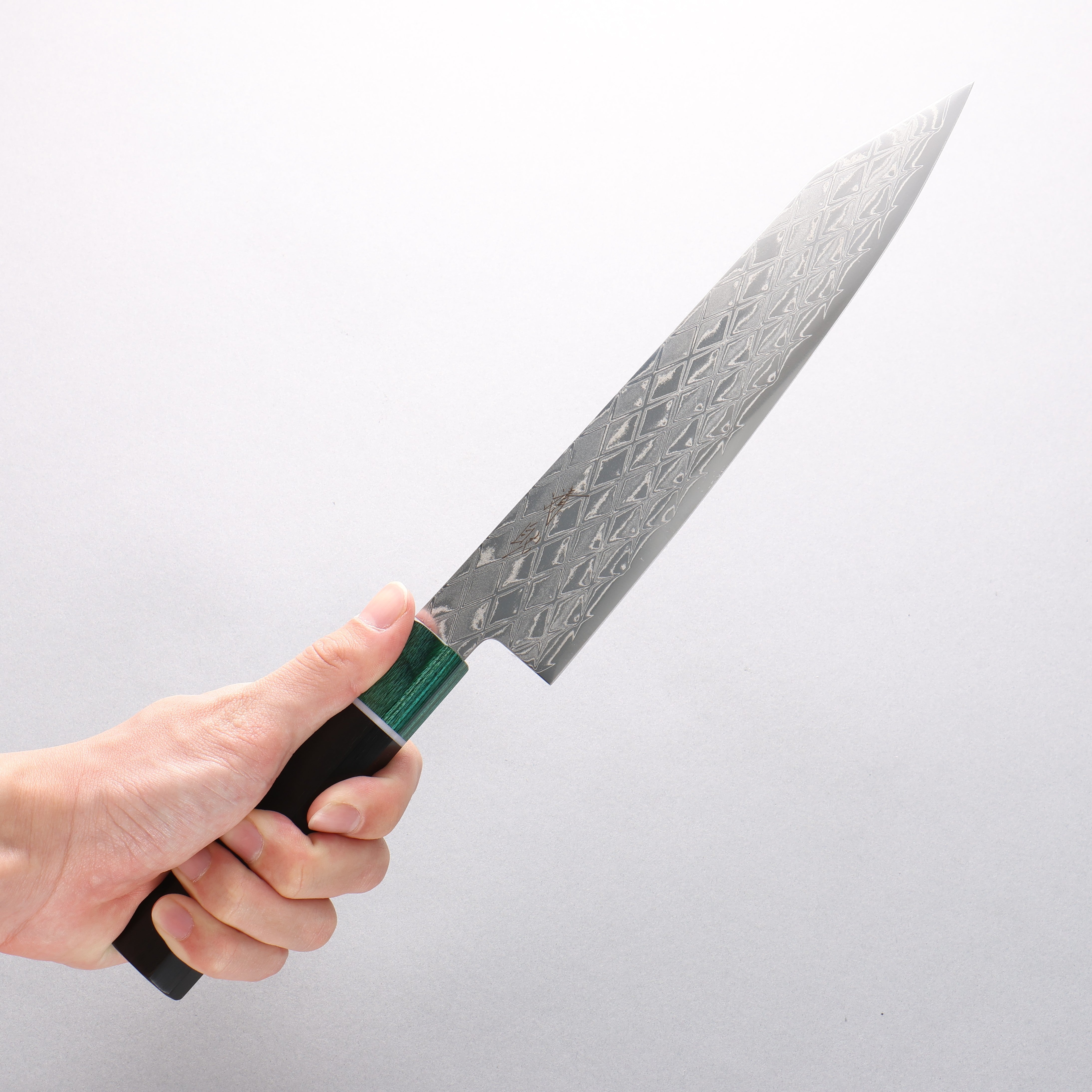 Seisuke AUS10 Mirror Crossed Kiritsuke Gyuto 210mm Black Pakka wood(ferrule: Green Pakka wood) Handle - Seisuke Knife