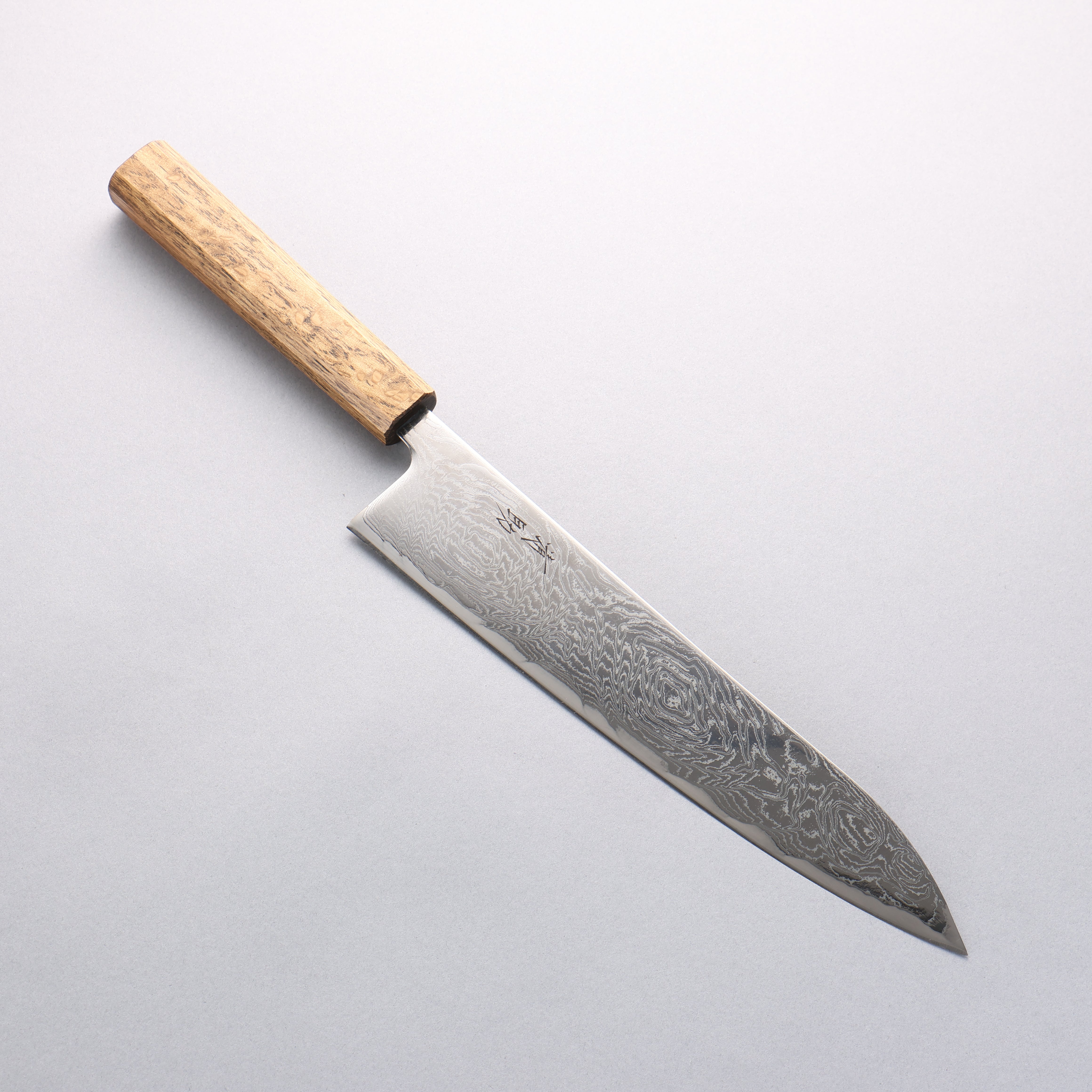 Seisuke Nami AUS10 Mirrored Finish Damascus Gyuto 240mm Oak Handle - Seisuke Knife
