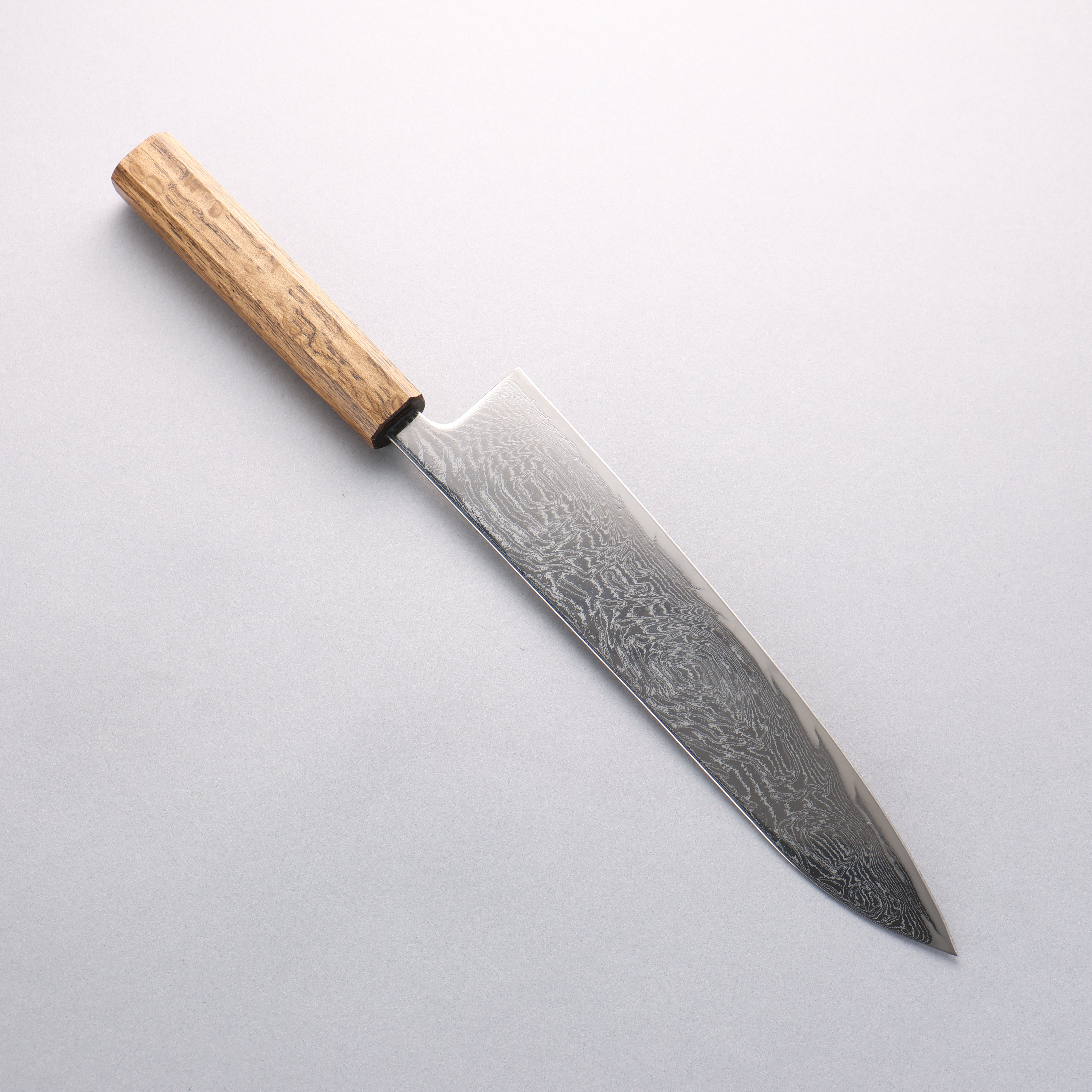 Seisuke Nami AUS10 Mirrored Finish Damascus Gyuto 240mm Oak Handle - Seisuke Knife