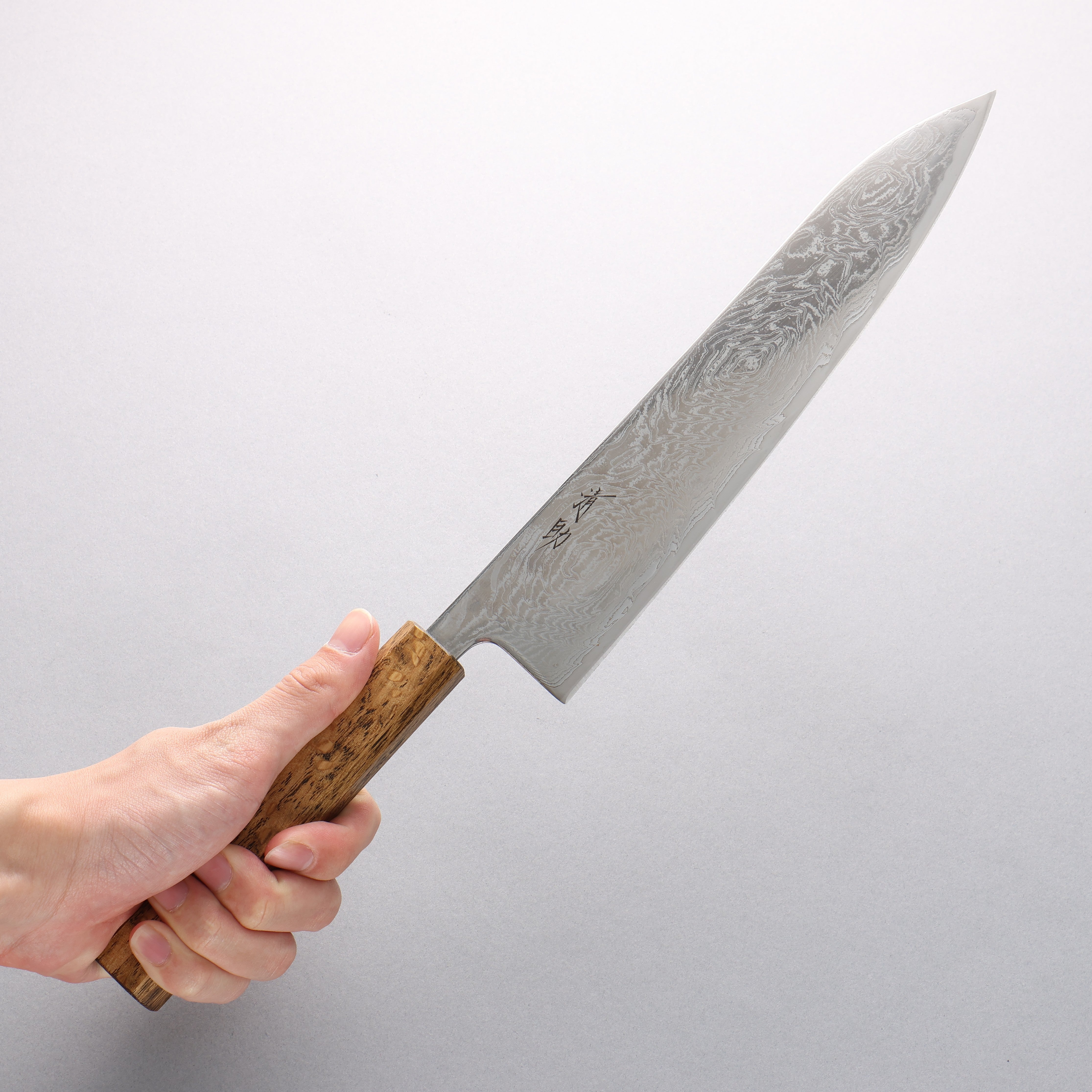 Seisuke Nami AUS10 Mirrored Finish Damascus Gyuto 240mm Oak Handle - Seisuke Knife