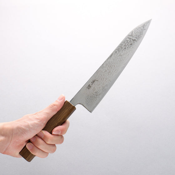 Seisuke Nami AUS10 Mirrored Finish Damascus Gyuto 210mm Oak Handle - Seisuke Knife
