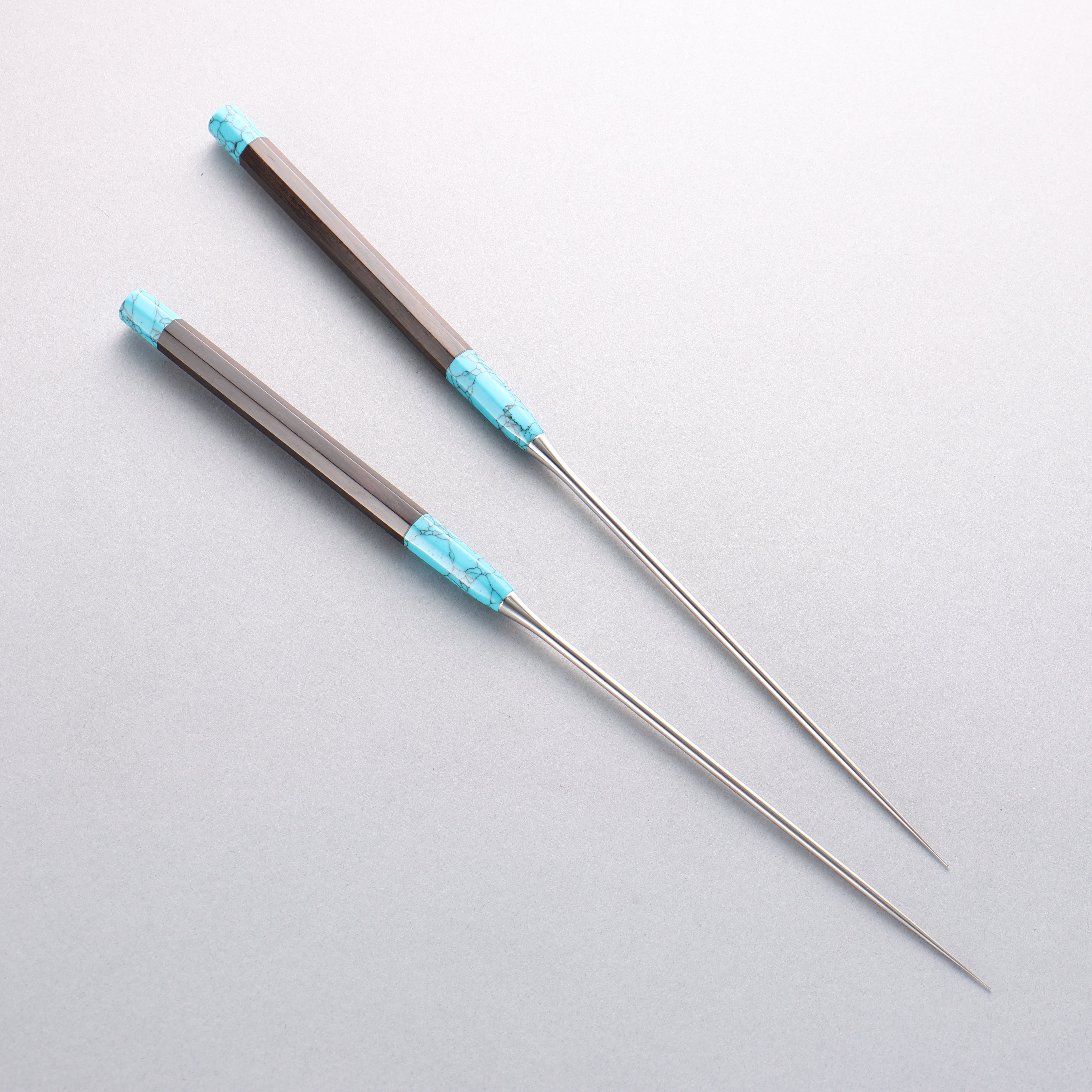 Stainless Steel Moribashi Ebony Wood & Turquoise Handle 165mm