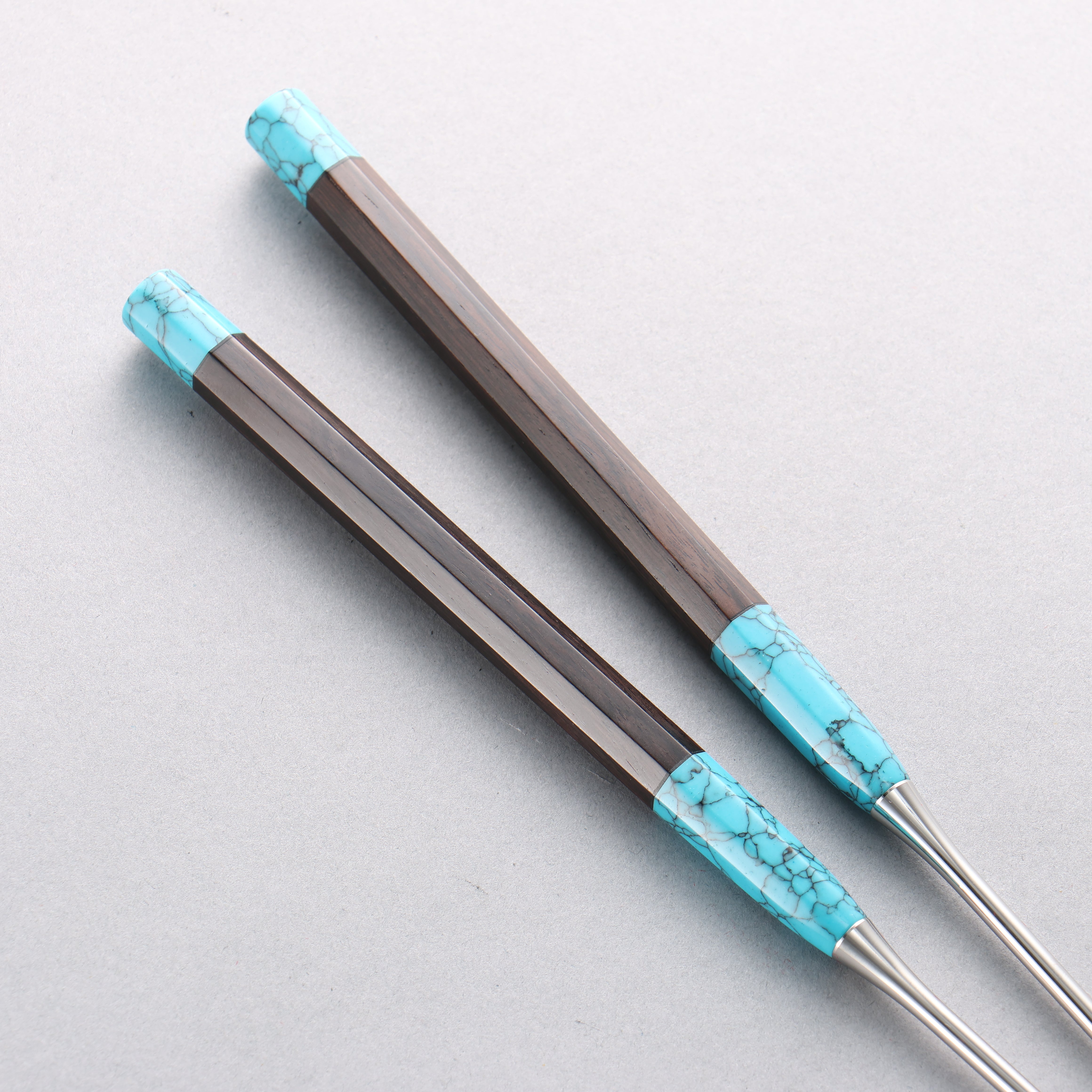Stainless Steel Moribashi Ebony Wood & Turquoise Handle 165mm