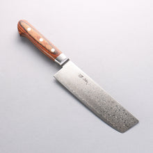  Seisuke Mokusei ZA-18 Mirrored Finish Damascus Nakiri 165mm Brown Pakkawood Handle - Seisuke Knife