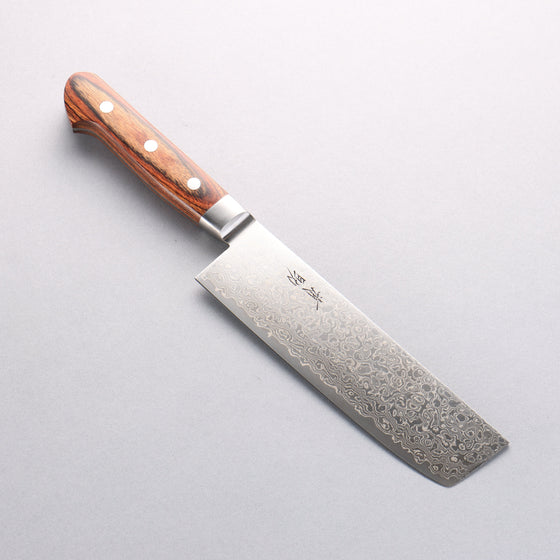 Seisuke Mokusei ZA-18 Mirrored Finish Damascus Nakiri 165mm Brown Pakka wood Handle - Seisuke Knife