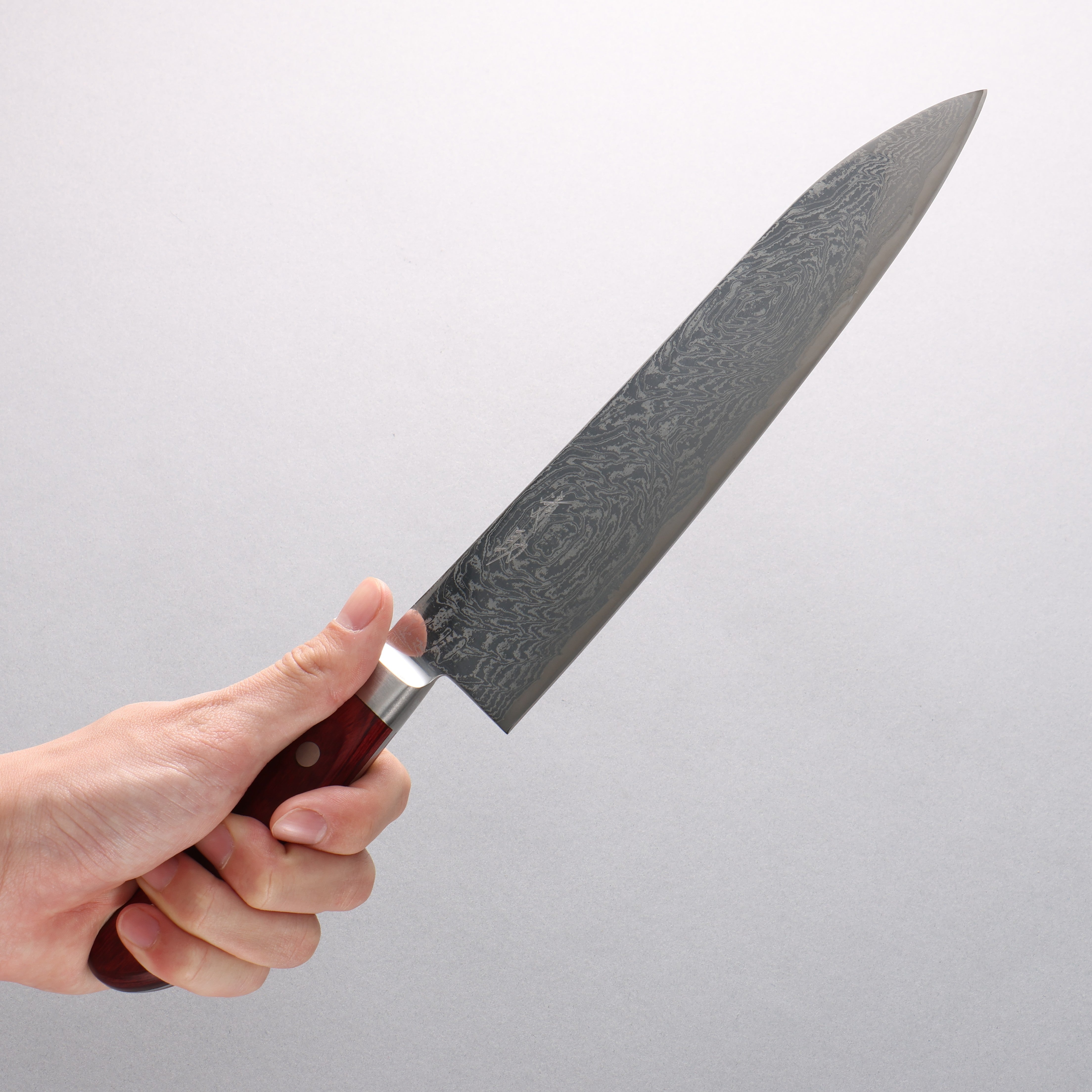 Seisuke Nami AUS10 Mirrored Finish Damascus Gyuto 210mm Red Pakka wood Handle - Seisuke Knife