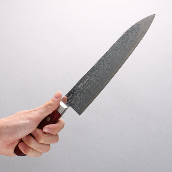 Seisuke Nami AUS10 Mirrored Finish Damascus Gyuto 210mm Red Pakka wood Handle - Seisuke Knife