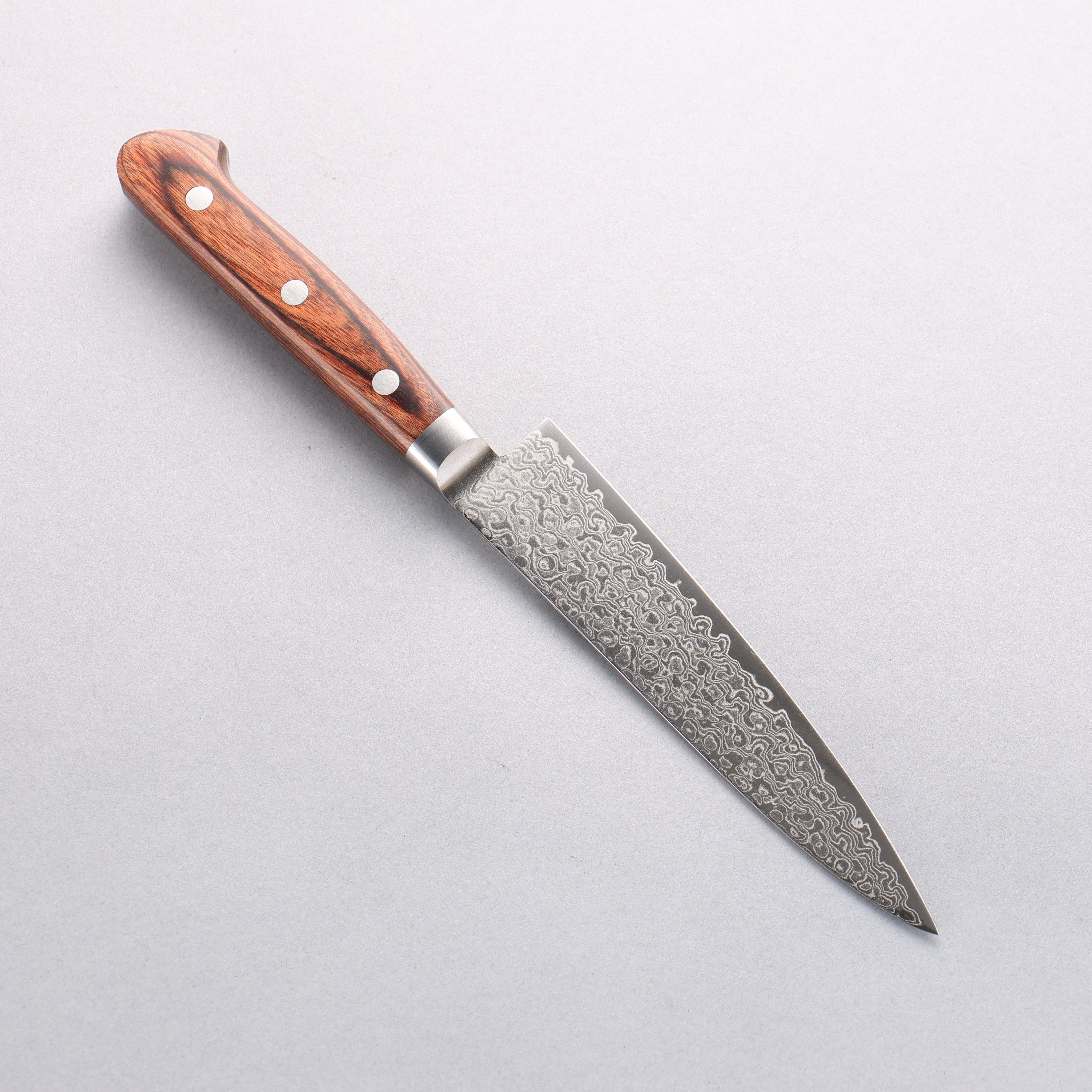 Seisuke Mokusei ZA-18 Migaki Damascus Petty-Utility 135mm Brown Pakka wood Handle - Seisuke Knife
