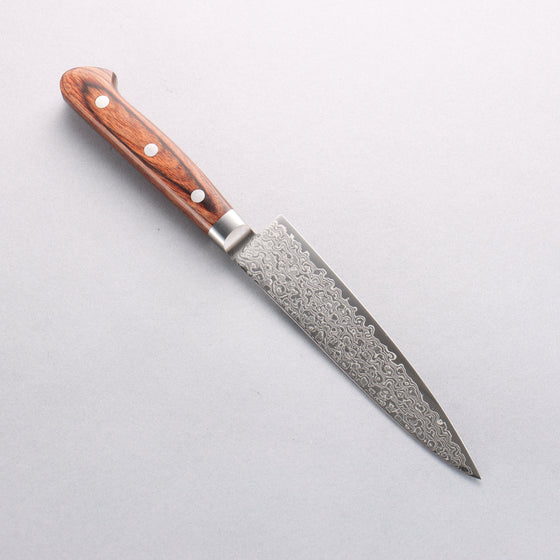 Seisuke Mokusei ZA-18 Mirrored Finish Damascus Petty-Utility 135mm Brown Pakka wood Handle - Seisuke Knife