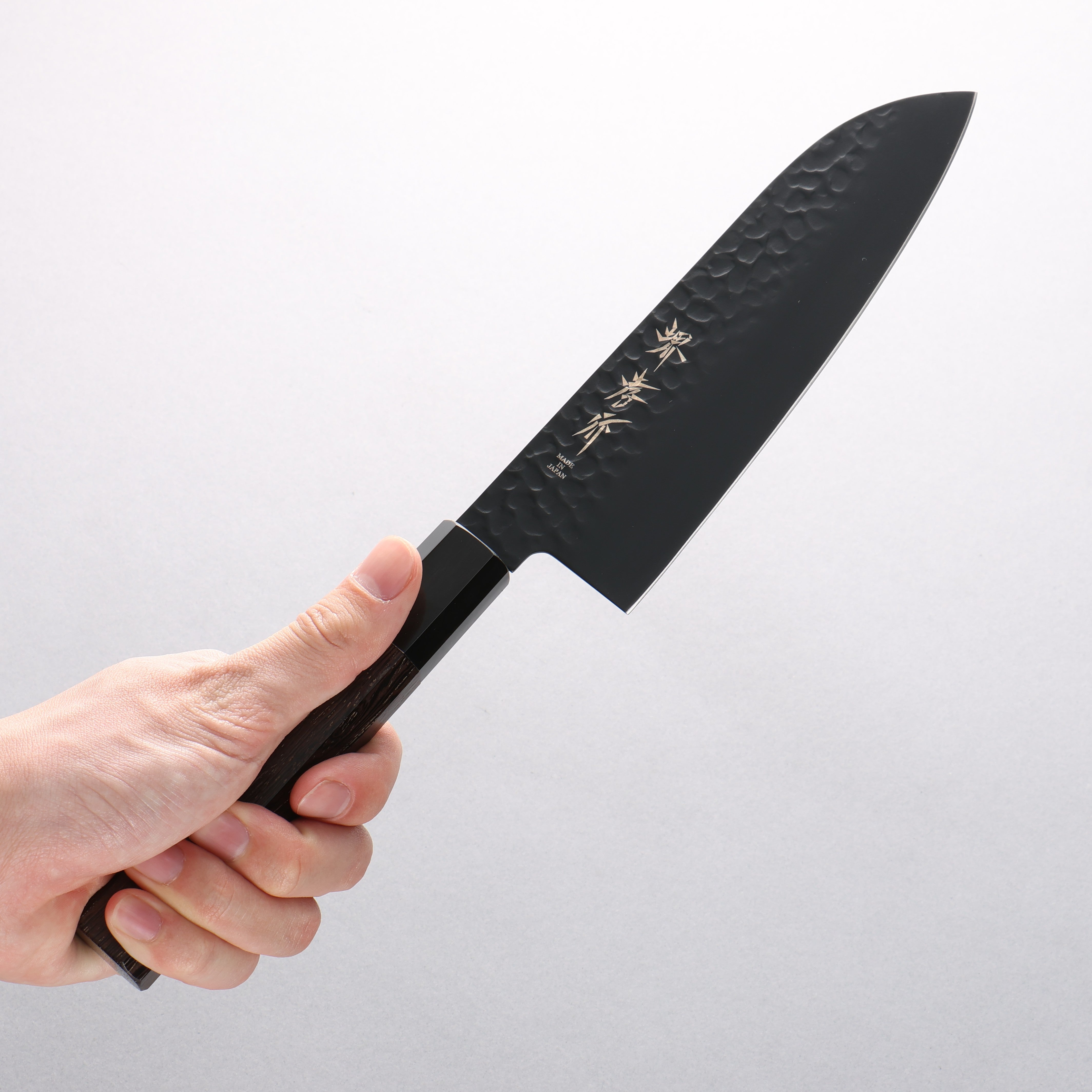 Sakai Takayuki Kurokage VG10 Hammered Teflon Coated Kiritsuke Santoku 160mm Burnt Oak Handle - Seisuke Knife