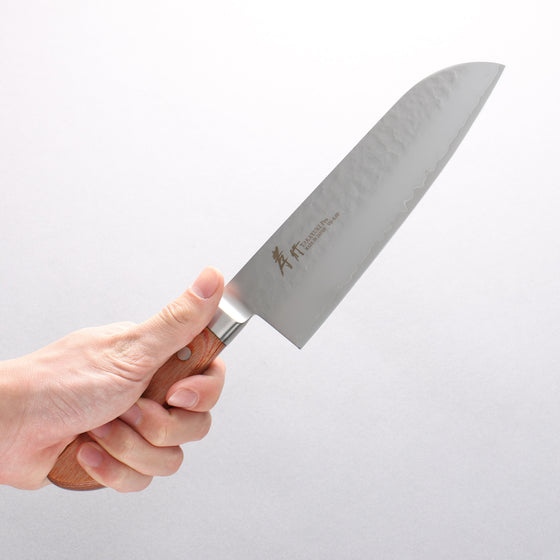 Sakai Takayuki VG5 Hammered Santoku 175mm Brown Pakka wood Handle - Seisuke Knife