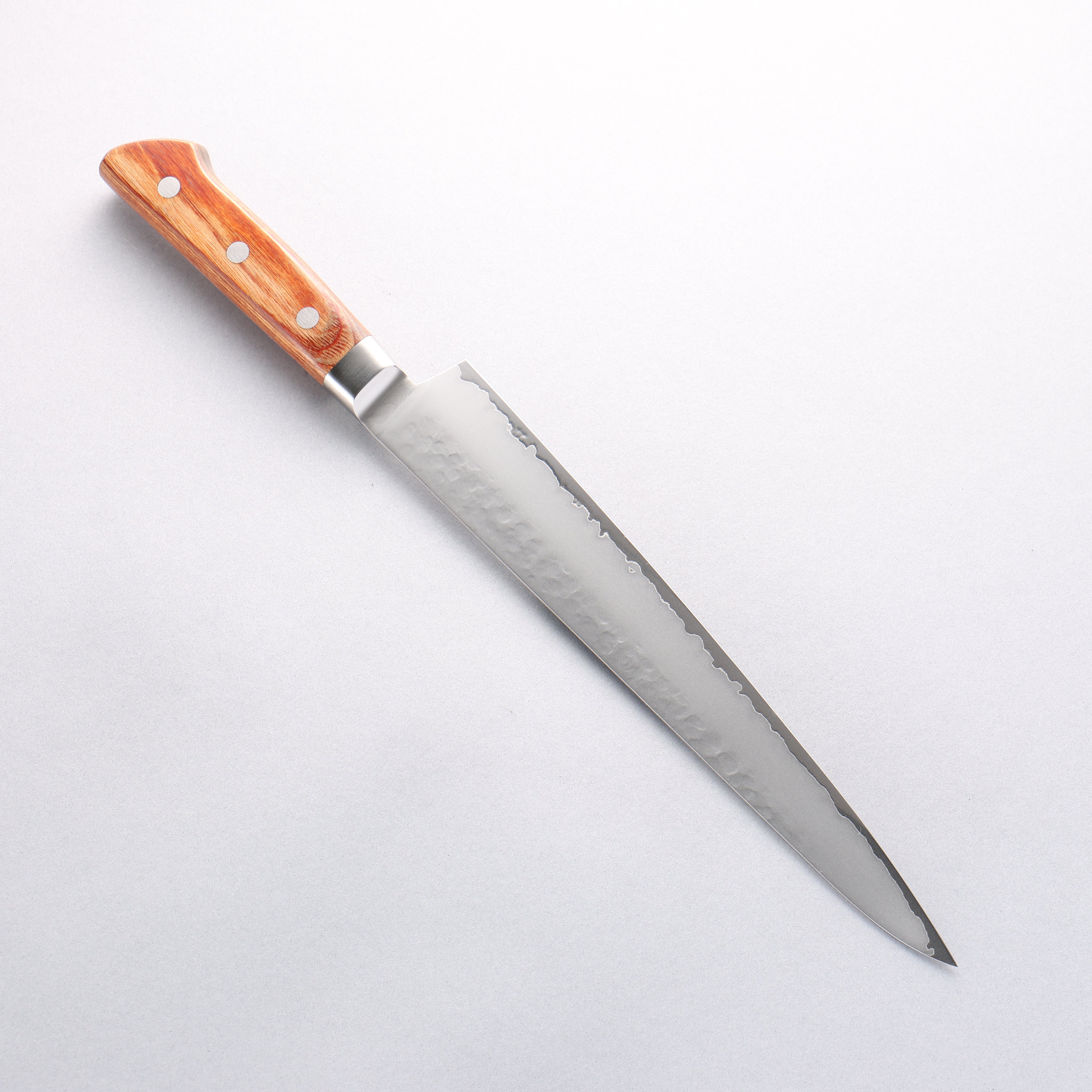 Sakai Takayuki VG5 Hammered Sujihiki 240mm Brown Pakkawood Handle - Seisuke Knife