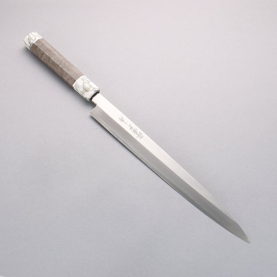 Sakai Takayuki Chef Series Silver Steel No.3 Yanagiba  300mm Stabilized wood (White Ferrule and End Cap) Handle with Sheath