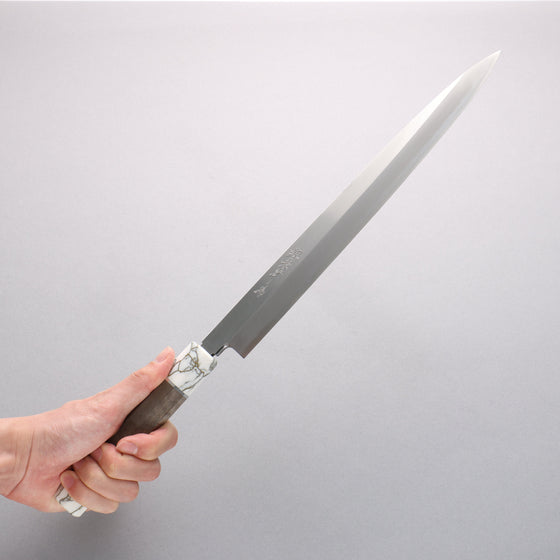 Sakai Takayuki Chef Series Silver Steel No.3 Yanagiba  300mm Stabilized wood (White Ferrule and End Cap) Handle with Sheath