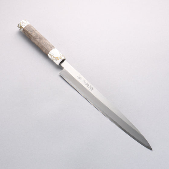 Sakai Takayuki Chef Series Silver Steel No.3 Yanagiba  270mm Stabilized wood (White Ferrule and End Cap) Handle with Sheath