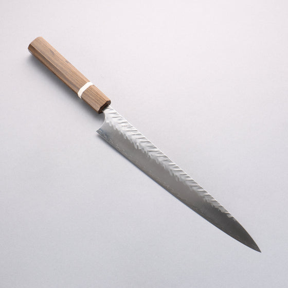 Yoshimi Kato SPG STRIX Hammered (V) Kiritsuke Sujihiki 270mm Sandalwood with White Ring Handle - Seisuke Knife