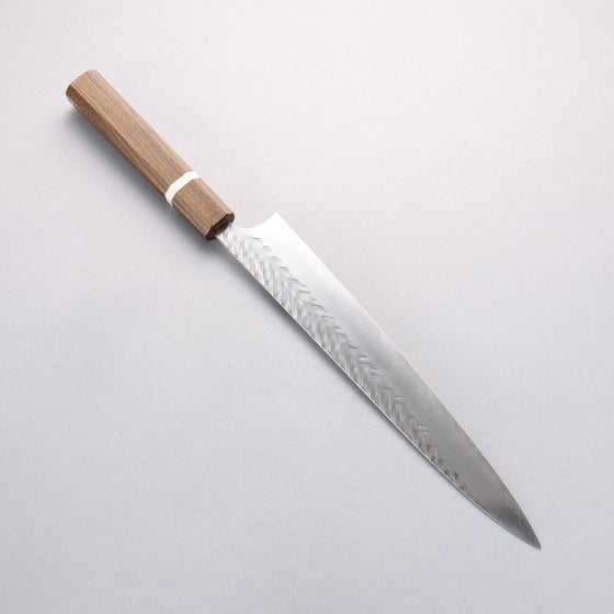 Yoshimi Kato SPG STRIX Hammered (V) Kiritsuke Sujihiki 270mm Sandalwood with White Ring Handle - Seisuke Knife