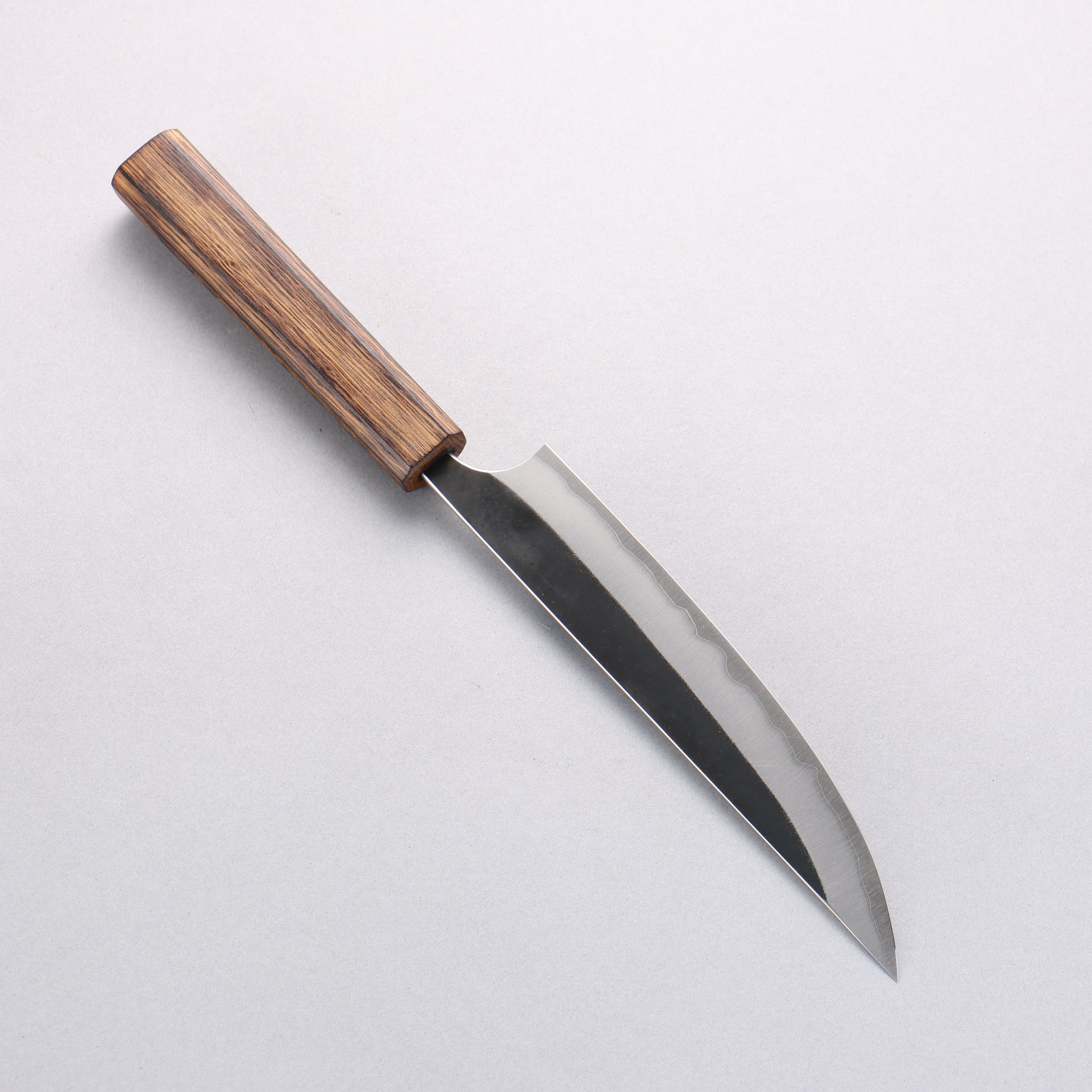 Yoshimi Kato Blue Super Black Finished Kengata Petty-Utility 170mm Lacquered Burnt Oak Handle - Seisuke Knife