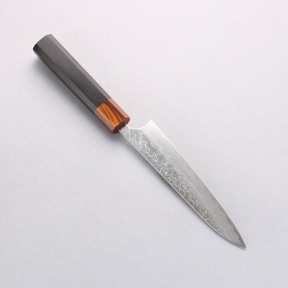 Yoshimi Kato SG2 Damascus Migaki Finished Petty-Utility 150mm Ebony (ferrule: Orange Resin) Handle - Seisuke Knife