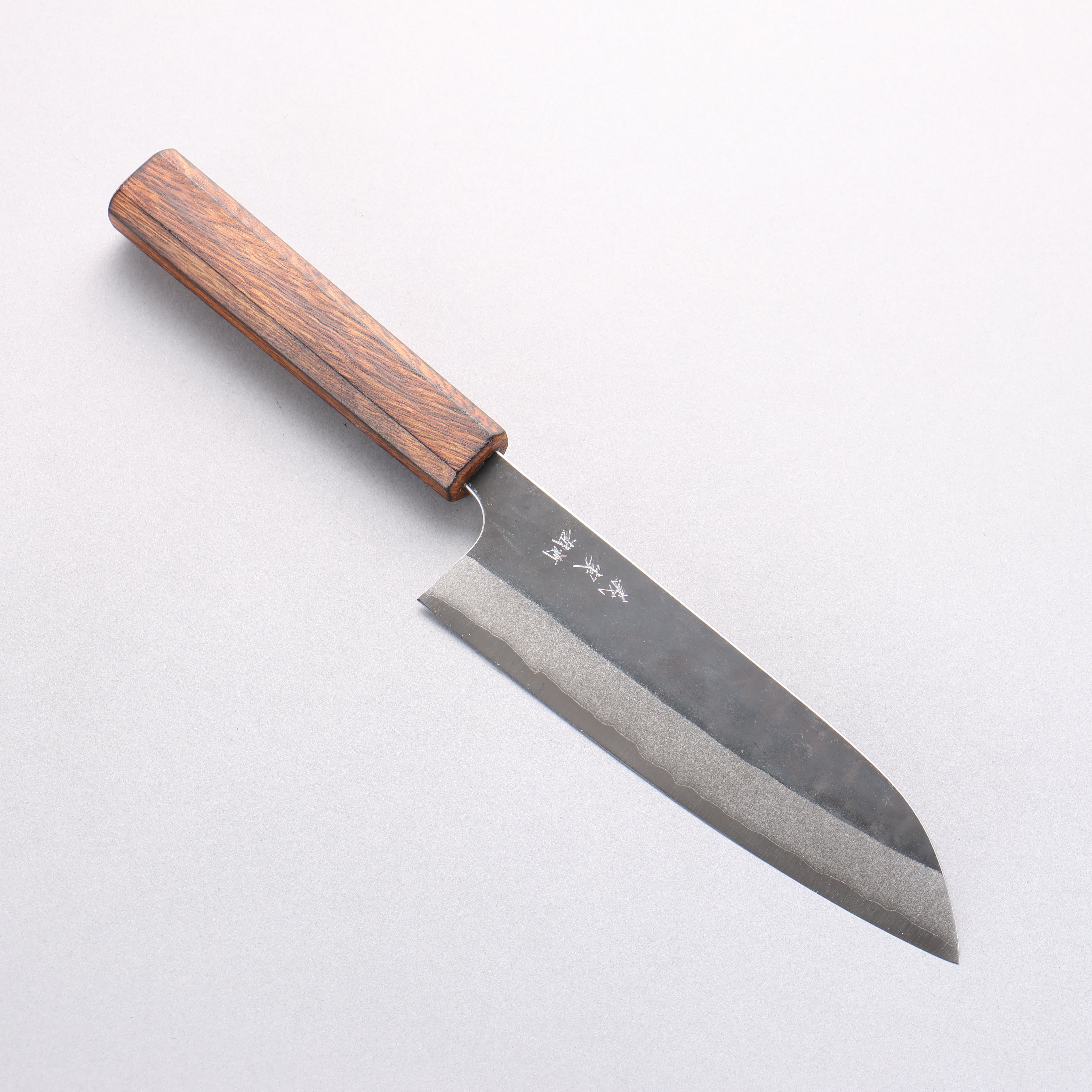 Yoshimi Kato Blue Super Black Finished Santoku 170mm Lacquered Burnt Oak Handle - Seisuke Knife