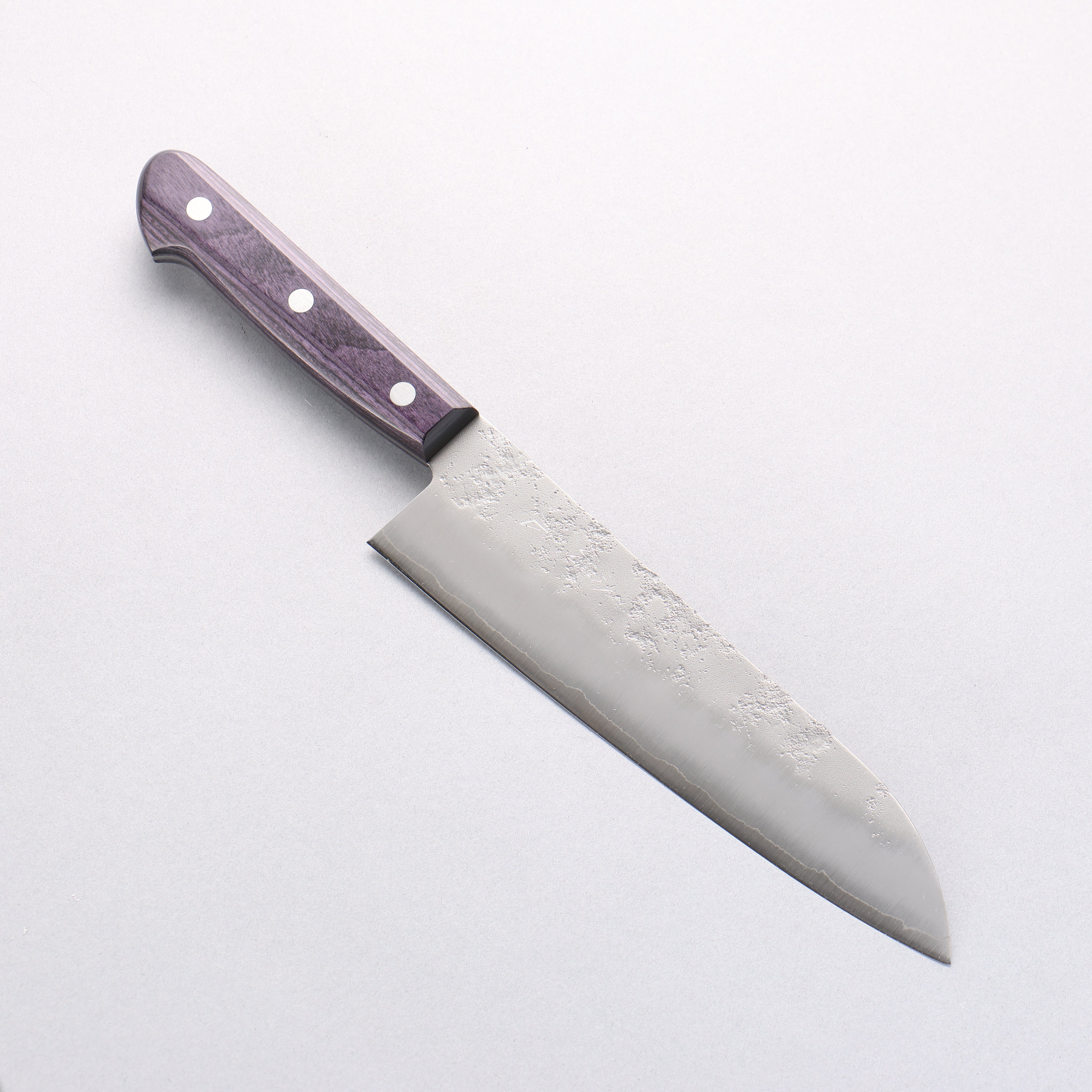 Oul Silver Steel No.3 Nashiji Santoku 180mm Purple Pakkawood Handle - Seisuke Knife