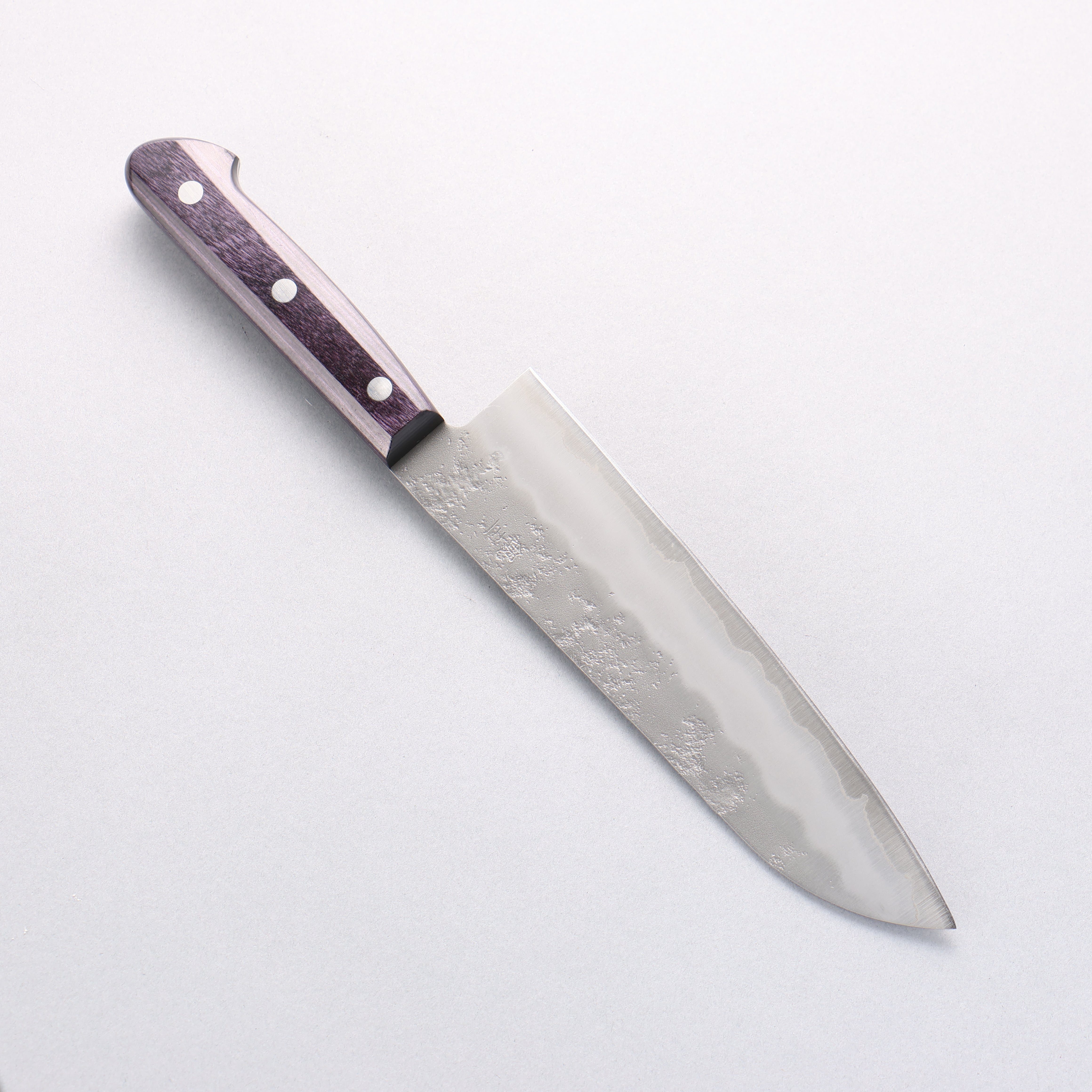 Oul Silver Steel No.3 Nashiji Santoku 180mm Purple Pakkawood Handle - Seisuke Knife