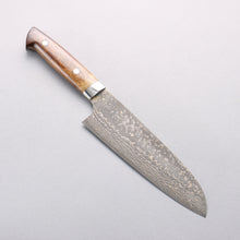  Takeshi Saji VG10w Damascus Gold Colored Santoku 180mm Brown Cow Bone Handle - Seisuke Knife