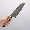 Takeshi Saji VG10w Damascus Gold Colored Santoku 180mm Brown Cow Bone Handle - Seisuke Knife - Slide 4