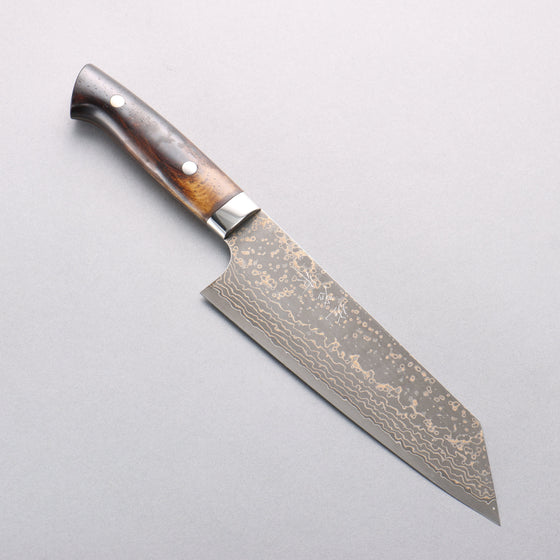 Takeshi Saji VG10w Damascus Gold Colored Bunka 180mm Brown Cow Bone Handle - Seisuke Knife