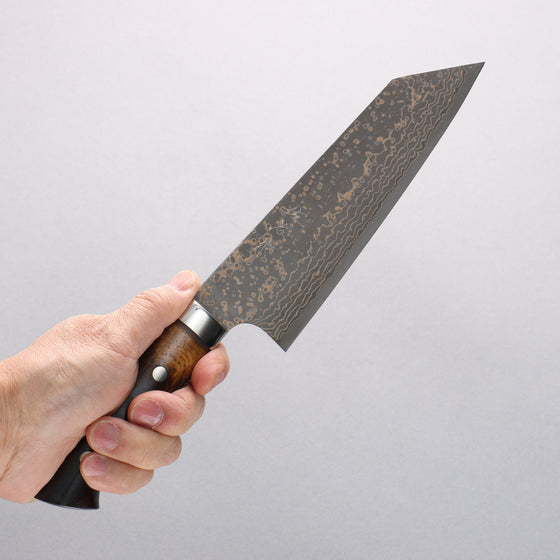 Takeshi Saji VG10w Damascus Gold Colored Bunka 180mm Brown Cow Bone Handle - Seisuke Knife