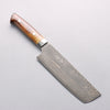 Takeshi Saji VG10w Damascus Gold Colored Nakiri 165mm Brown Cow Bone Handle - Seisuke Knife - Slide 1