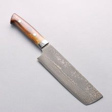  Takeshi Saji VG10w Damascus Gold Colored Nakiri 165mm Brown Cow Bone Handle - Seisuke Knife