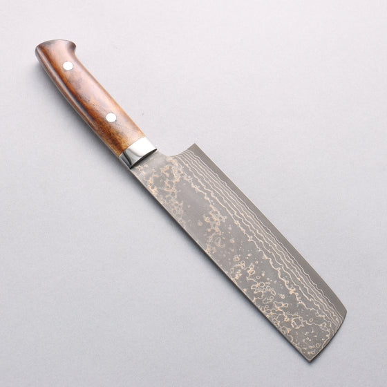 Takeshi Saji VG10w Damascus Gold Colored Nakiri 165mm Brown Cow Bone Handle - Seisuke Knife