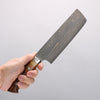 Takeshi Saji VG10w Damascus Gold Colored Nakiri 165mm Brown Cow Bone Handle - Seisuke Knife - Slide 4