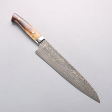  Takeshi Saji VG10w Damascus Gold Colored Gyuto 240mm Brown Cow Bone Handle - Seisuke Knife